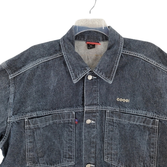 Vtg Coogi Denim Jacket Men XL Blue Hip Hop Trucker Utility Barn Chore Cotton Y2K - Picture 6 of 16